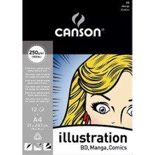 Canson A4 250 gr Manga Çizim Defteri 12 Sayfa Siyah Renkli Yüksek Kalite Kâğıt