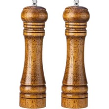 EkoAlışverişDünyam Ahşap Baharat Tuz Öğütücü Değirmen Tuzluk Baharatlık 21 cm 2'li Set Kahverengi