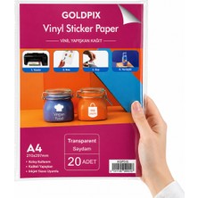 Goldpix A4 Şeffaf Sticker Kağıdı 20 Yaprak Inkjet Uyumlu Kendinden Yapışkanlı Sticker Paper