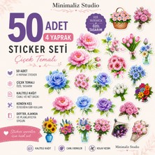 Minimaliz Studio 50 Adet Çiçek Sticker Seti 4 Yaprak – Pastel Çiçekler, Defter & Planner Sticker, Kolay Kesim, Kaliteli Kağıt