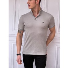 Modefendicom Slim Fit Düğme Detaylı Pamuk Örme Polo Yaka Tshırt