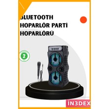 İn3dex Taşınabilir Bluetooth Hoparlör LED Işıklı Fm Radyo Mikrofon Girişli