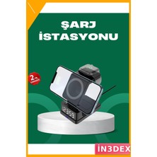 İn3dex 3'ü 1 Arada Kablosuz Şarj Istasyonu Dijital Saatli LED Ekran