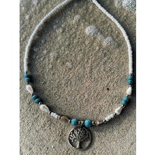 Amabel Jewelerys Yaşam Ağacı Midye Kabuğu ve Turkuvaz Boncuk Detaylı Kolye (Anneler Günü Özel Bileklik Hediyeli)