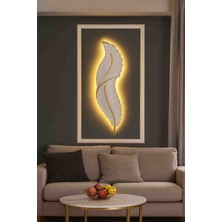 Aszen Dekor Pilli Kuş Tüyü Duvar Dekoru Beyaz Gold Geçitli Renk 50×14 cm Reçine Pilli