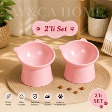 AY&ÇA Home Plastik 2 Adet Eğimli Mama ve Su Kabı Boyun Koruyucu Mama ve Su Kabı Evcil Hayvan Mama Kasesi