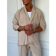 Modefendicom Marino Tam Yazlık Extra Oversize %100 Keten Ceket