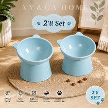 AY&ÇA Home Plastik 2 Adet Eğimli Mama ve Su Kabı Boyun Koruyucu Mama ve Su Kabı Evcil Hayvan Mama Kasesi