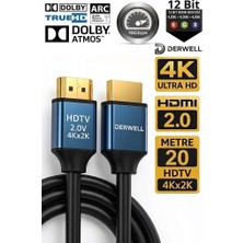Derwell 20 Metre 20MT  Premium 4K HDMI Kablosu Hdtv 2.0 20M Oyuncu Bilgisayarı Playstation Xbox Notebook Için 4K 2.0 Version HDMI Kablosu
