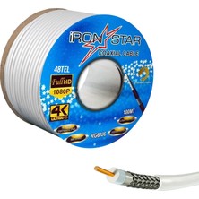 Derwell Ironstar 1 Top 48 Tel Rg6-U4 Beyaz Uydu Anten Kablosu 100 Metre 1 Top Full Hd 3k 4K Görüntü Yüksek Çözünürlük Kaliteli Kablo