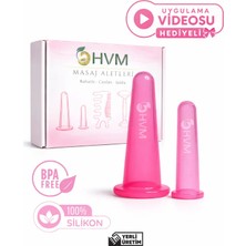 Hvm Silikon Yüz Masaj Kupası, Facial Cupping 2'Li Pembe, Vakumlu Masaj Seti