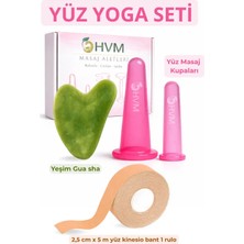 HVM Yüz Yoga Seti 4 Parça, Silikon Masaj Kupası, Kinesio Bant Face Tape ve Yeşim Gua Sha