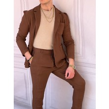 Modefendicom Kırışık Kumaş Keten Ceket Pantolon Takım Elbise