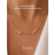 Tuan Collection Ikili Isim Kolye Çelik Isim Zirkon Kaplama Zincir Italik Font Zarif Tasarım