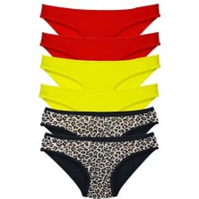 Herşey Trend Herşeytrend 6 Adet Likralı Kadın Slip Külot Leopar Kırmızı Sarı Mudanis