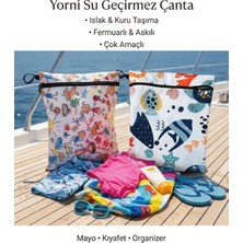 Yorni 2 ADET Ocean ve Family Desen 29X36CM Islak Kuru Çanta Sıvı Geçirmez Fermuarlı Askılı Çok Amaçlı Organizer Mayo ve Kirli Çamaşır Çantası, Makinede Yıkanabilir