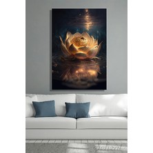 Şehzat Dikey Tekli Kanvas Duvar Tablosu Modern Salon Mutfak Yatak Odası Ofis 3D Golden Lotus Çiçeği Gece