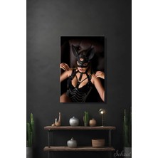 Şehzat Nü Kadın Tavşan Maske Dikey Tekli Kanvas Duvar Tablosu Modern Salon Yatak Odası Ofis Cafe