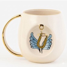 BSK Ceramics Handmade Harfli Mavi Melek Porselen Kupa Ü Harfi