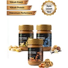 3'lü Paket: Proteinli Fıstık Ezmesi (Karamel, Muz, Vanilya) | Fıstık Proteini, Maca Kökü Tozu ile | 325 gr x 3