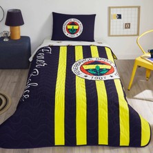 Taç Lisanslı Fenerbahçe Çubuklu Tek Kişilik Yatak Örtüsü Seti