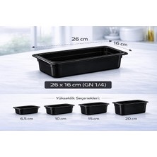 İstanbul Horeca 1/4 Gn Siyah Polikarbon Gastronom Küvet 26X16 cm 15 cm Derinlik