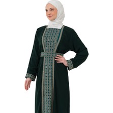 Zaytoon Tesettür Abiye Filistin Mirası Nakışlı İki Parçalı İç Elbiseli Kemerli Abaya Set