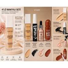 Seçkin 4’lü Makyaj Seti – Mat Fondöten, Maskara, Aydınlatıcı ve Likit Ruj (Tam Kapatıcı & Uzun Süre Kalıcı Profesyonel Set)