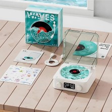 Epilons Waves Nostalji Plak Görünümlü Bluetooth Hoparlör 3D Ses Dalgası Retro Müzik Plak Mavi