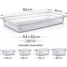 İstanbul Horeca 1/1 Gn Şeffaf Polikarbon Gastronom Küvet 53X32 cm 15 cm Derinlik