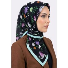 Hadiora Siyah Su Yeşili Çiçek Desenli Organik Pamuk Soft Eşarp
