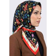 Hadiora Siyah Kırmızı Çiçek Desenli Organik Pamuk Soft Eşarp