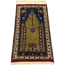 Burak Halı El Dokuma Sıfır Yahyalı Seccade 70X125 Yeşil Lacivert Kök Boya %100 Yün