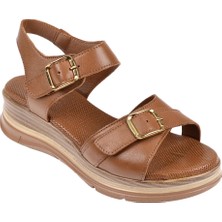 Floor Hakiki Deri Comfort Kadın Sandalet MAK-1906   Taba