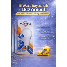 Bezos LED Ampul 15 Watt Beyaz Işık 6500K Yüksek Lümen E27 Duy Enerji Tasarruflu 2 Adet