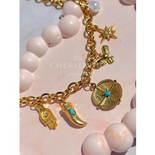 CHERIECHIC Jewels Turkuaz Firuze Taşlı Mitolojik ve Bohem Charm Çelik Kolye