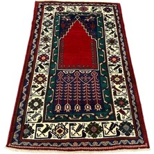 Burak Halı El Dokuma Sıfır Taşpınar Halısı Seccade 123X200 Yeşil Kırmızı Yün Namazlık