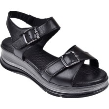 Floor Hakiki Deri Comfort Kadın Sandalet MAK-1906   Siyah