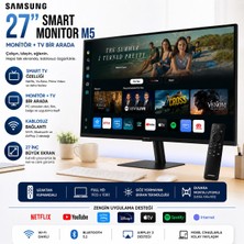 Samsung 27 Inç 1920 x 1080 Full Hd Akıllı Monitör Tv Tizen Wi-Fi Bluetooth Hoparlörlü 60 Hz 4 Ms Hızlı Yanıtlı LED Ekran