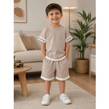 Lina Baby Bloomm Erkek Çocuk King Baskılı Şortlu Takım Yazlık Pamuklu 2’li Takım Bej