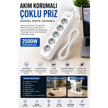 Vothoon Akım Korumalı 5’li Çoklu Priz 2500W Güçlü Uzun Kablolu Güvenli Kullanım