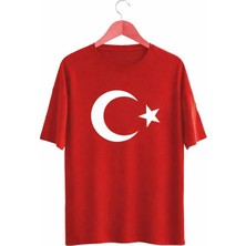 Sahra Ay Yıldız Baskılı Kısa Kollu Bisiklet Yaka Çocuk Tişört  8-9 Yaş