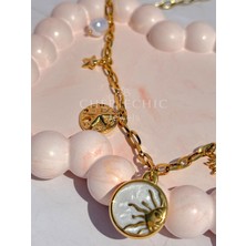 CHERIECHIC Jewels Beyaz Opal Güneş ve Yıldızlar Takımı Charm Çelik Kolye