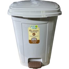 Poly Time Polytime Pedallı Basmalı Çöp Kutusu Kovası / Çıkarılabilir Iç Kovalı / Krem / 32 Litre / 47X35X35 Cm.