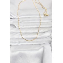 Bezos cm 14K Gold Renk Ince Kare Zincirli Model 60 cm Kadın Kolye