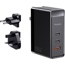 Mcdodo CH-8101 100W Gan Hızlı Şarj Adaptörü Siyah 2xType C 1xUSB Girişli Ev Şarj Cihazı