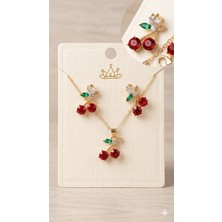 C&On Design Kadın Gold Renk Kiraz Figürlü 3’lü Takı Seti (Kolye & Küpe)