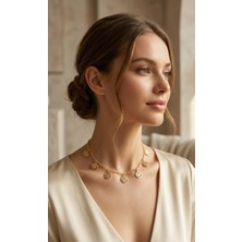 C&On Design Gold Işıltılı Gülen Yüz Figürlü Trend Kadın Kolye