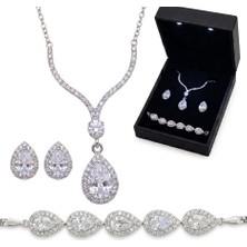 Vüs Jewel Su Damlası Gümüş Kolye, Küpe ve Bileklik Seti (Işıklı Kutu ile Gönderim)