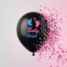 Runaway Pembe Konfetili Siyah Latex Cinsiyet Balonu Baby Love Baskılı